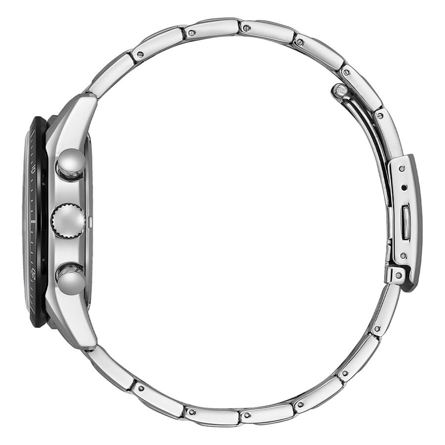 Orologio da uomo cronografo Eco Drive T9 Crono nero con cassa in acciaio, cinturino in acciaio e vetro minerale curvato.