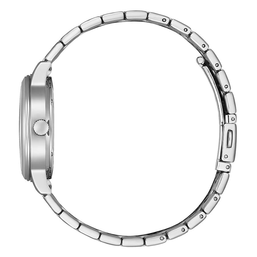 Orologio da donna Eco Drive con cassa e bracciale in acciaio, quadrante bianco e cinturino in acciaio. Diametro 31 mm.
