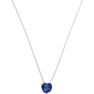 Collana in argento con catenina sottile e pendente a forma di cuore in zircone blu intenso, montato su castone minimalista.